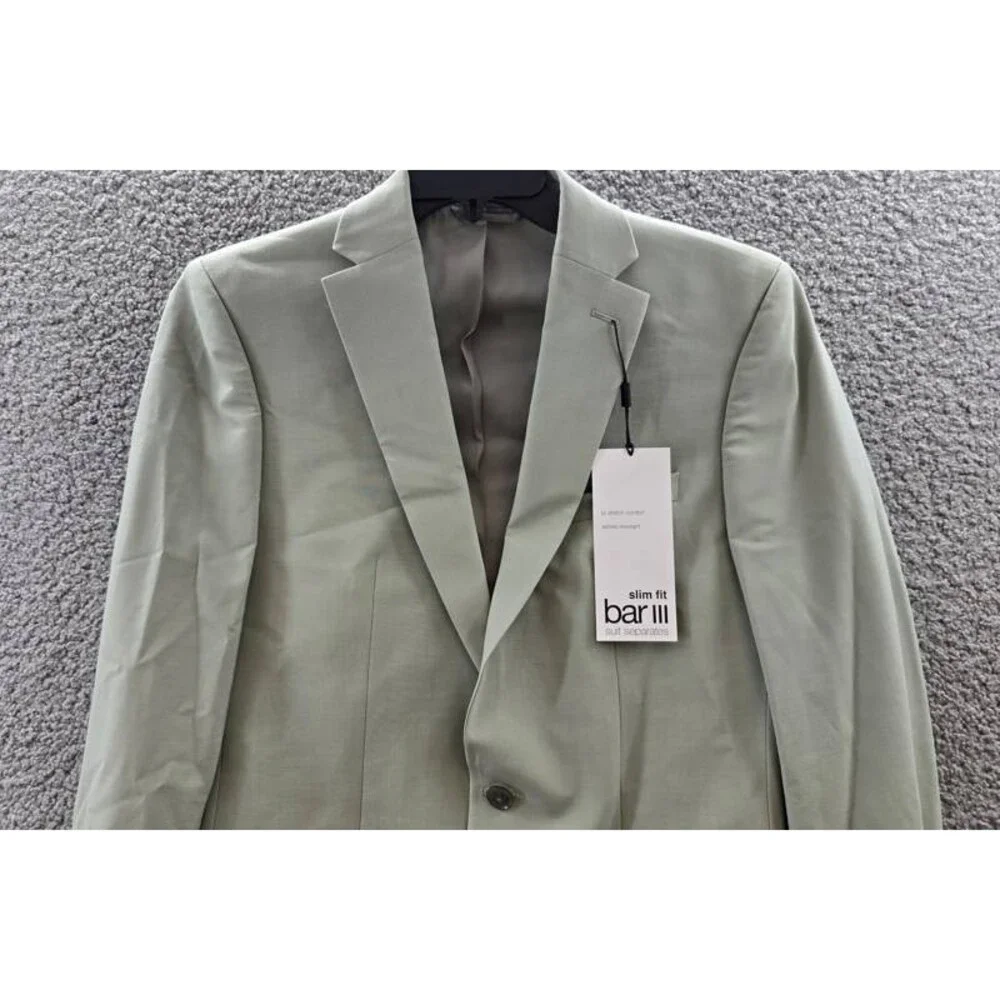 Bar III Slim-Fit Wool Blend Suit Jacket Men's 38L Sage Solid Pockets Long Sleeve